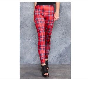 Blackmilk red tartan leggings, L